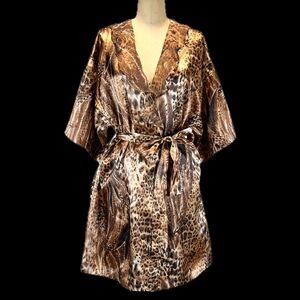 VINTAGE animal print boho feather pheasant silky robe mini midi lingerie y2k 90s
